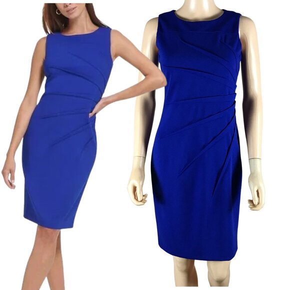 CALVIN KLEIN Starburst Pintuck Blue Sheath Dress Size 2 - Picture 1 of 6
